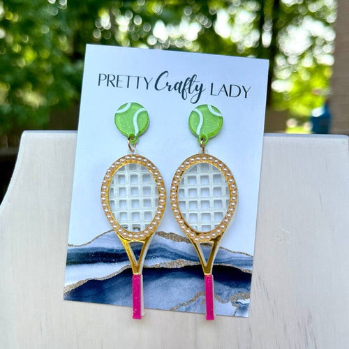 Pink Tennis Racquet Beaded Earrings - Pretty Crafty Lady Shop