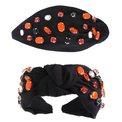 Halloween Tri Color Rhinestone Jeweled Knotted Headband - Bexa Boutique