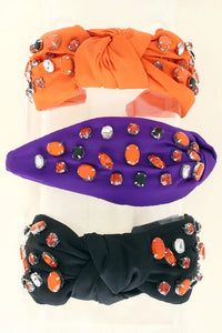 Halloween Tri Color Rhinestone Jeweled Knotted Headband - Bexa Boutique