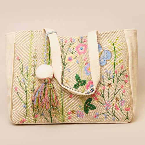 Flowers and Butterfly Embroidered Tote Bag - Pretty Crafty Lady Shop