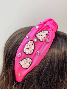 Beaded Ghost Top Knot Headband - Pink - Bexa Boutique