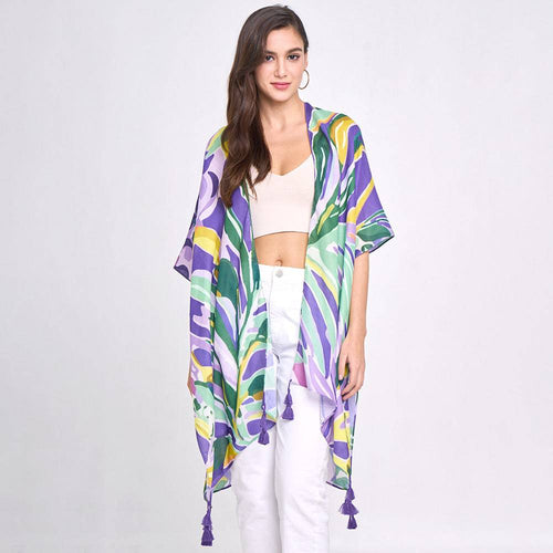 Tropical Purple Kimono Cover-Up with Tassels - Pretty Crafty Lady Shop