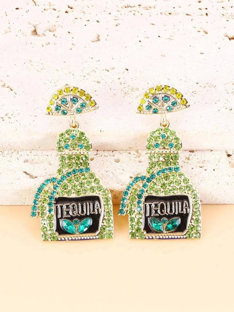 Tequila Bottle Rhinestone Earrings - Pretty Crafty Lady Shop