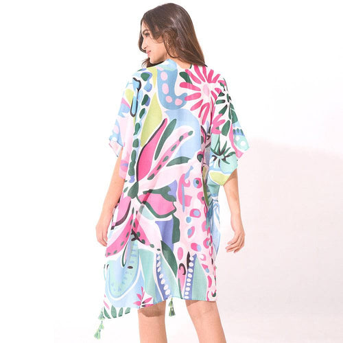 Tropical Blue Kimono Cover-Up with Tassels - Pretty Crafty Lady Shop